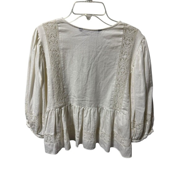 Zara BOHO Top Size S Off White Lace Inserts - Picture 6 of 10